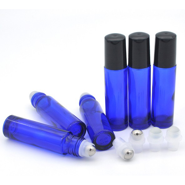 blue color 10 ml roller glass bottle with plastic cap 