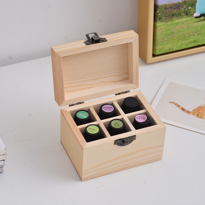 6 holes wooden box made of pine wood for 15 ml essential oil bottle wholesale