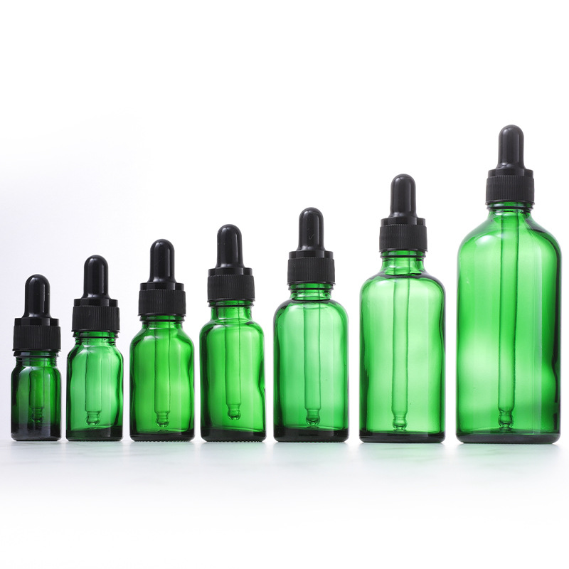 Green color glass bottle with dropper for essential oil wholesale 